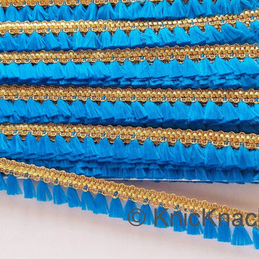 Blue Tassels Trim, Gold Fringe Trim, Beaded Trim